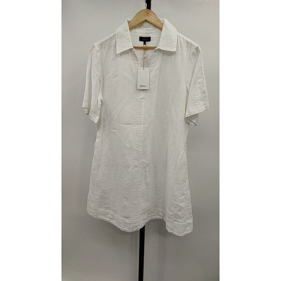 Quince Women 100% European Linen Popover Mini Dress White Basic Sleeved M - Picture 2 of 3
